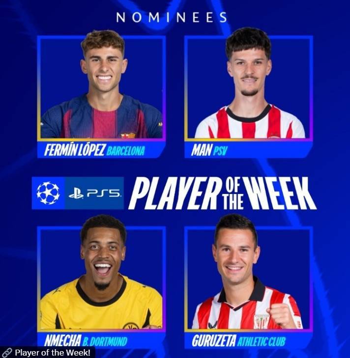 3 球封神！费尔明领衔欧冠本轮最佳候选